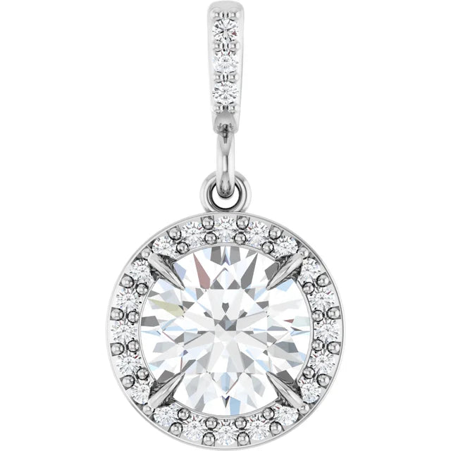 14K Gold 1 CTW Round Diamond Halo Pendant with Diamond Bail 14K Gold 1 CTW Round Diamond Halo Pendant with Diamond Bail