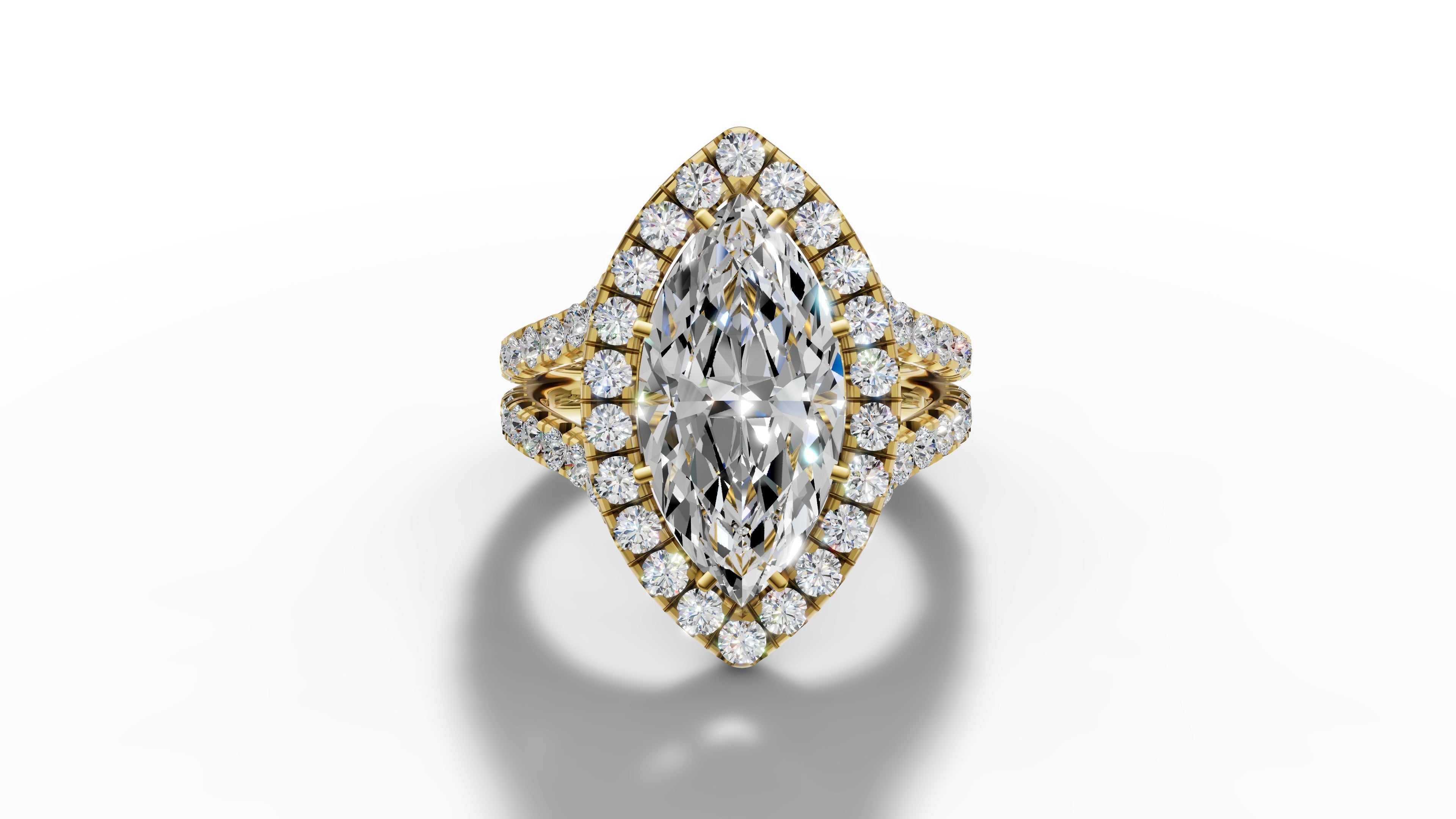 14K Gold Marquise Cut Halo Diamond Open Shank Engagement Ring with Matching Band 14K Gold Marquise Cut Halo Diamond Open Shank Engagement Ring with Matching Band