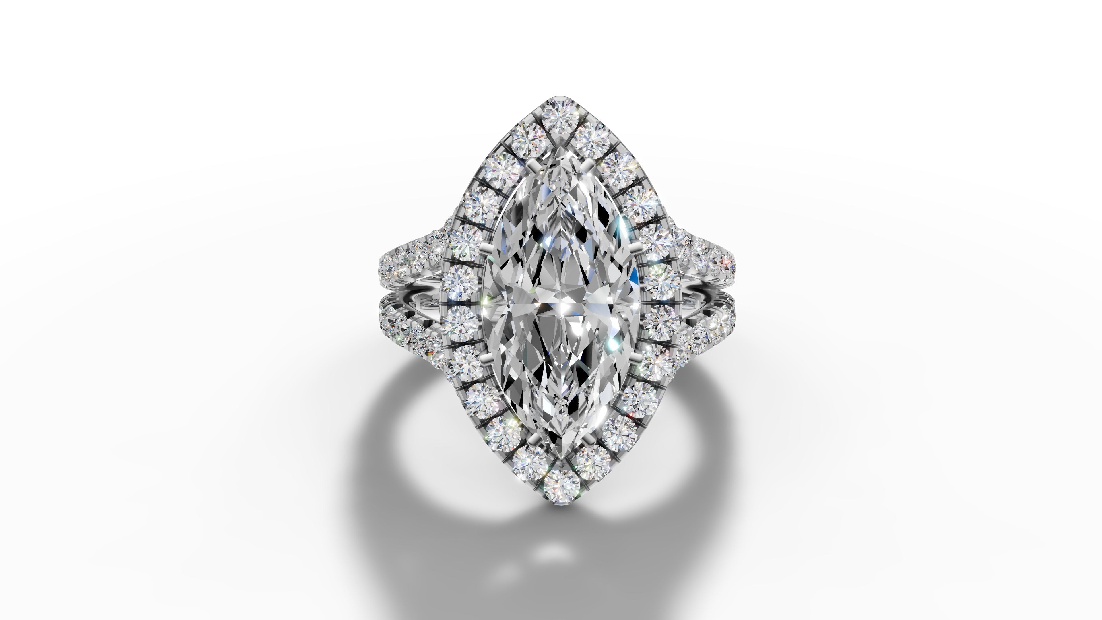 14K Gold Marquise Cut Halo Diamond Open Shank Engagement Ring with Matching Band 14K Gold Marquise Cut Halo Diamond Open Shank Engagement Ring with Matching Band