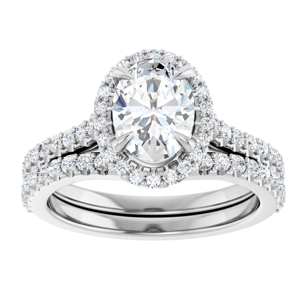 14K Gold Oval Cut Diamond Halo Engagement Ring with Matching Band 14K Gold Oval Cut Diamond Halo Engagement Ring with Matching Band