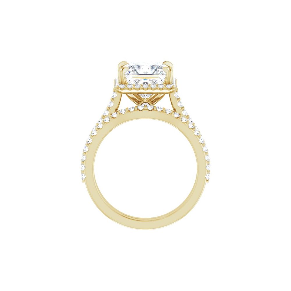 14K Gold Princess-Cut Diamond Halo Engagement Ring with Matching Band (4.00 ct) 14K Gold Princess-Cut Diamond Halo Engagement Ring with Matching Band (4.00 ct)