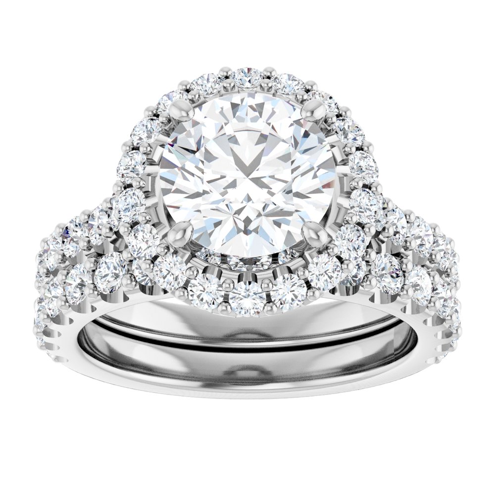 14K Gold Round Brilliant Cut Diamond Halo Engagement Ring with Matching Band 14K Gold Round Brilliant Cut Diamond Halo Engagement Ring with Matching Band