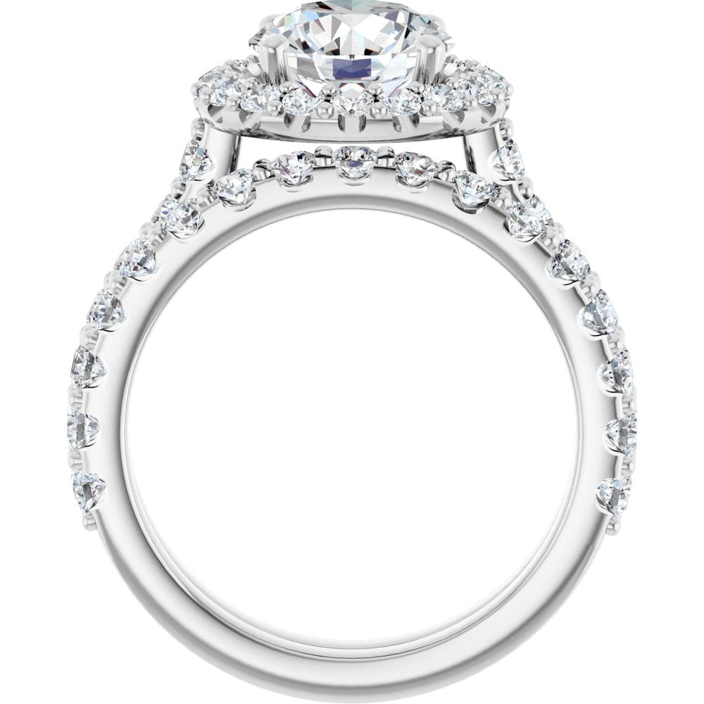 14K Gold Round Brilliant Cut Diamond Halo Engagement Ring with Matching Band 14K Gold Round Brilliant Cut Diamond Halo Engagement Ring with Matching Band