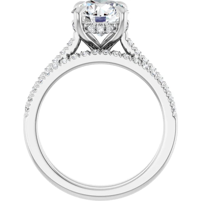 14K Gold Round Cut Solitaire Diamond Hidden Halo Engagement Ring with Matching Pavé Band 14K Gold Round Cut Solitaire Diamond Hidden Halo Engagement Ring with Matching Pavé Band