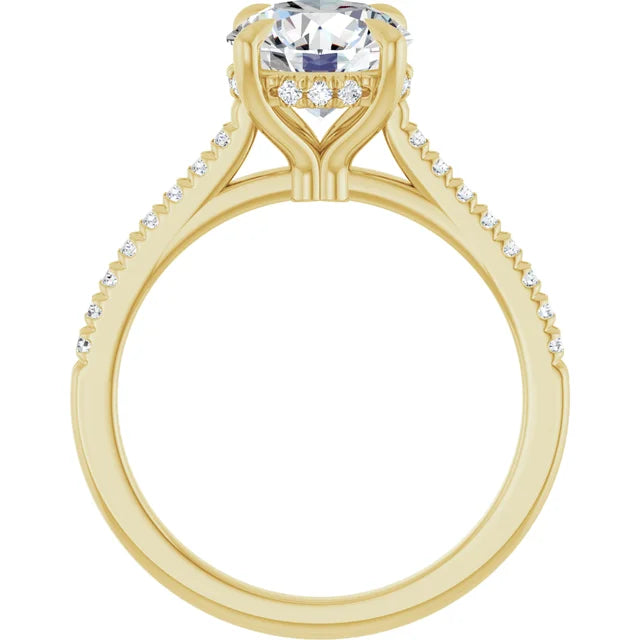 14K Gold Round Cut Solitaire Diamond Hidden Halo Engagement Ring with Matching Pavé Band 14K Gold Round Cut Solitaire Diamond Hidden Halo Engagement Ring with Matching Pavé Band