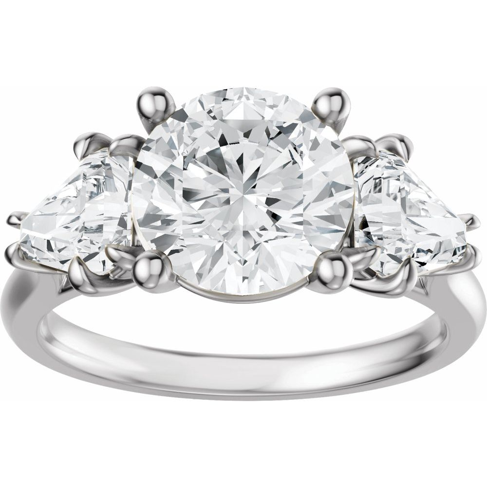 14K Gold Three Stone Round and Trillion Cut Diamond Engagement Ring Set 14K Gold Three Stone Round and Trillion Cut Diamond Engagement Ring Set