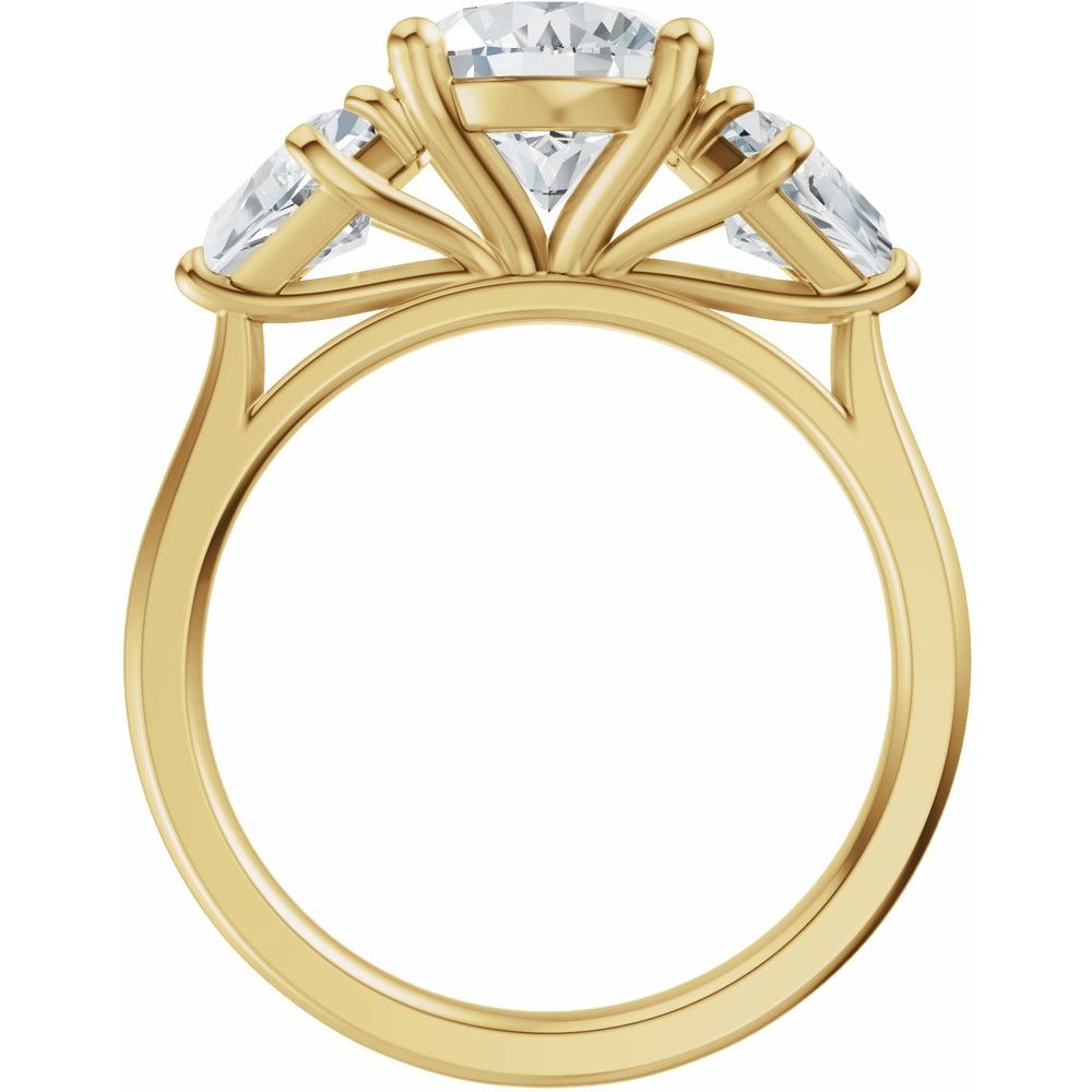 14K Gold Three Stone Round and Trillion Cut Diamond Engagement Ring Set 14K Gold Three Stone Round and Trillion Cut Diamond Engagement Ring Set