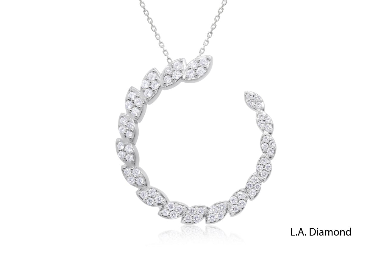 14K White Gold Diamond Elegant Flare Hoop Pendant 14K White Gold Diamond Elegant Flare Hoop Pendant