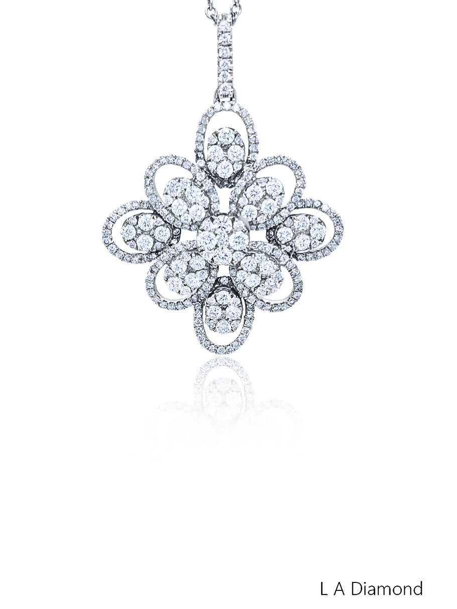 14K White Gold Diamond Oval-Cut Floral Pendant (2.60 ct) 14K White Gold Diamond Oval-Cut Floral Pendant (2.60 ct)