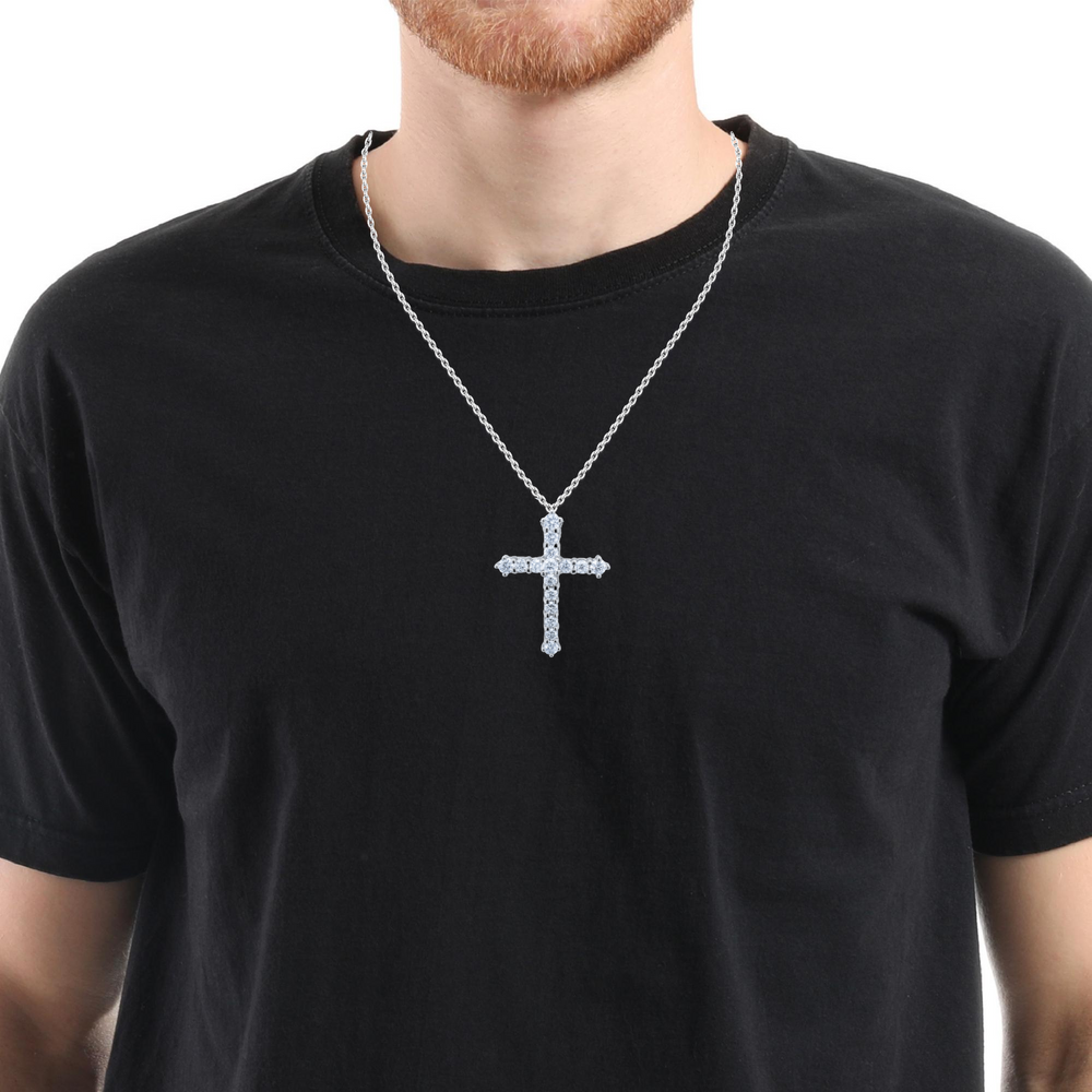 14K White Gold Diamond Round Cut Classic Cross Pendant (2 ct) 14K White Gold Diamond Round Cut Classic Cross Pendant (2 ct)