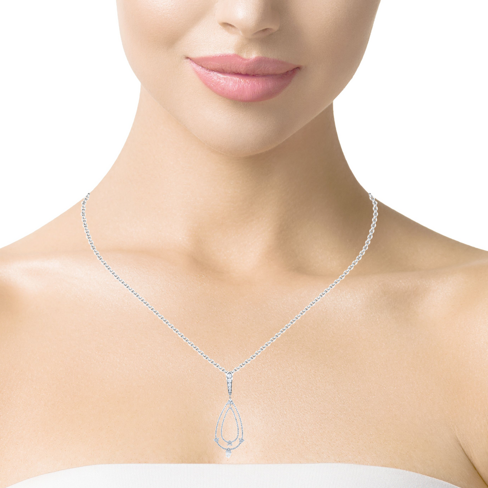 14K White Gold Diamond Round Cut Teardrop Pendant (2 ct) 14K White Gold Diamond Round Cut Teardrop Pendant (2 ct)