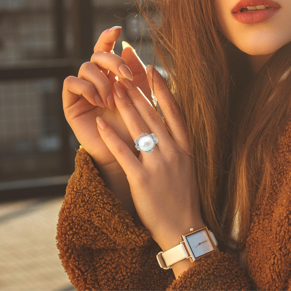 14K White Gold Diamond and Round Fresh Water Pearl Engagement Ring – 2.50ct 14K White Gold Diamond and Round Fresh Water Pearl Engagement Ring – 2.50ct