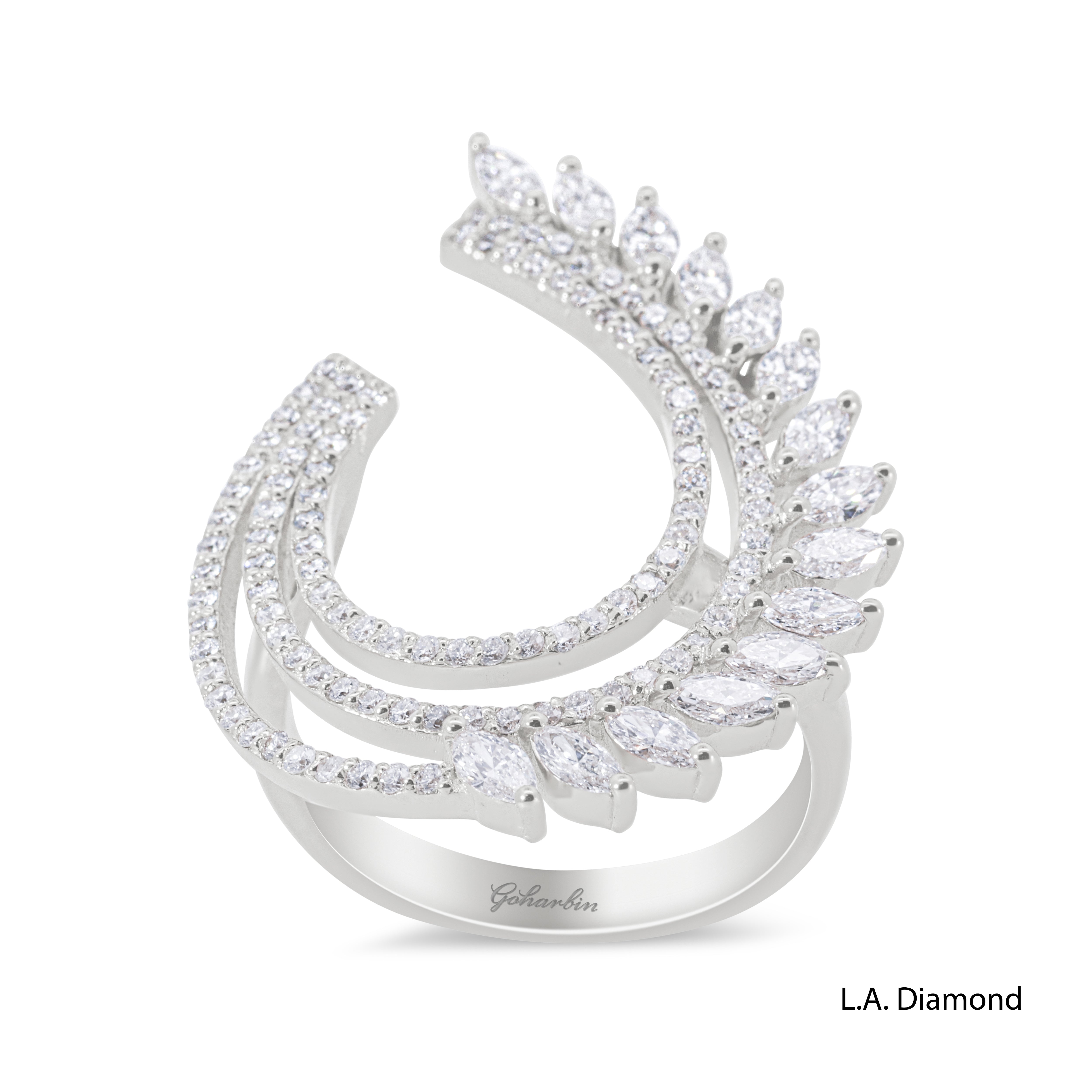 14K White Gold Elegant Feathered Diamond Ring (1.29 ct) 14K White Gold Elegant Feathered Diamond Ring (1.29 ct)