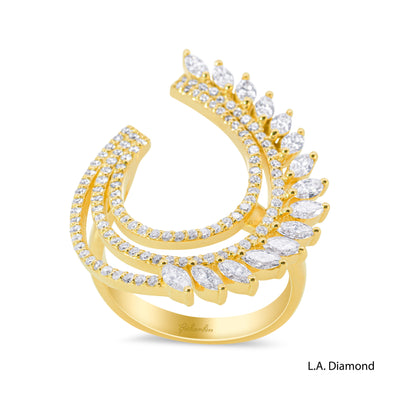 14K Yellow Gold Elegant Feathered Diamond Ring (1.30 ct)