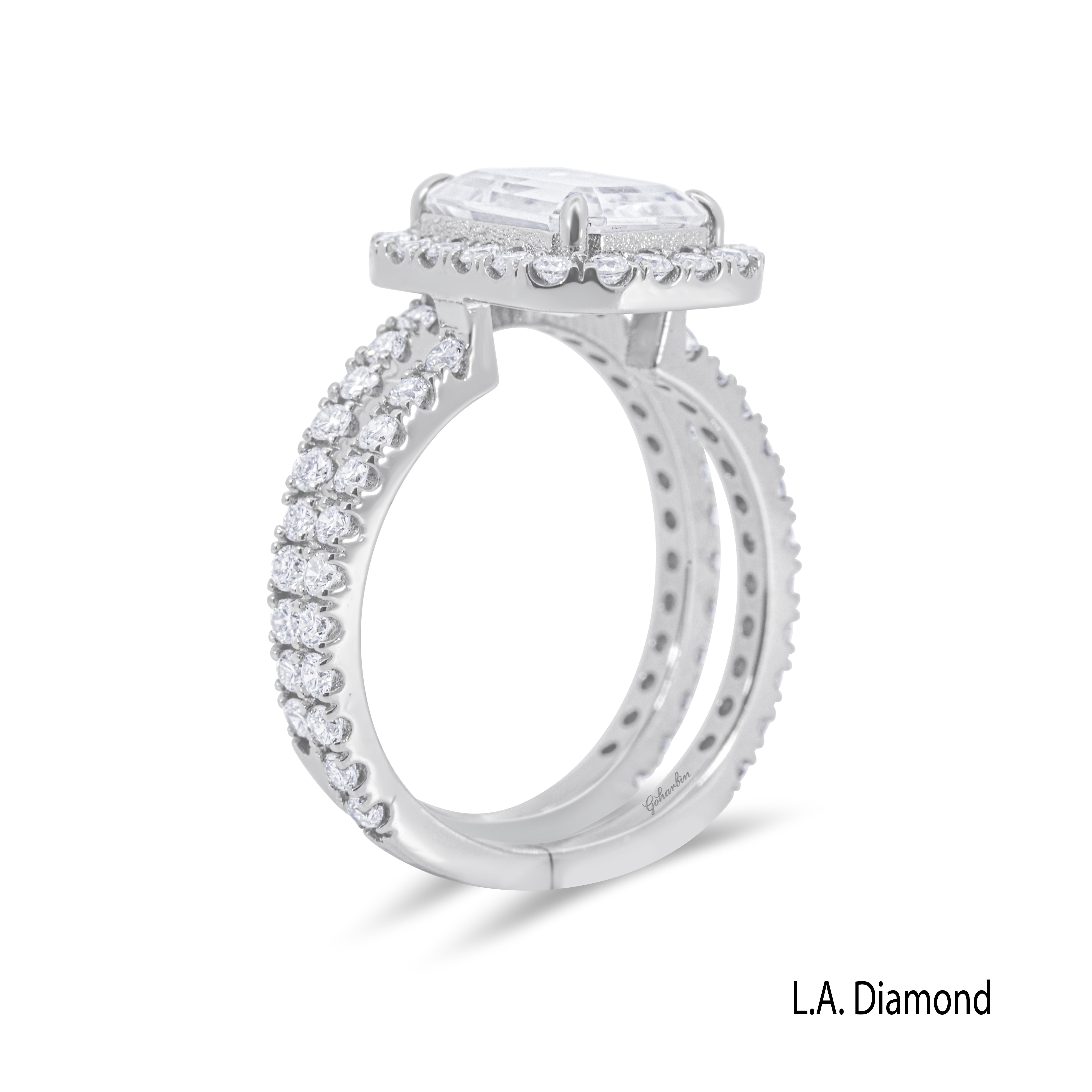 14K White Gold Emerald Cut Diamond Halo Engagement Ring (3.80 ct) 14K White Gold Emerald Cut Diamond Halo Engagement Ring (3.80 ct)