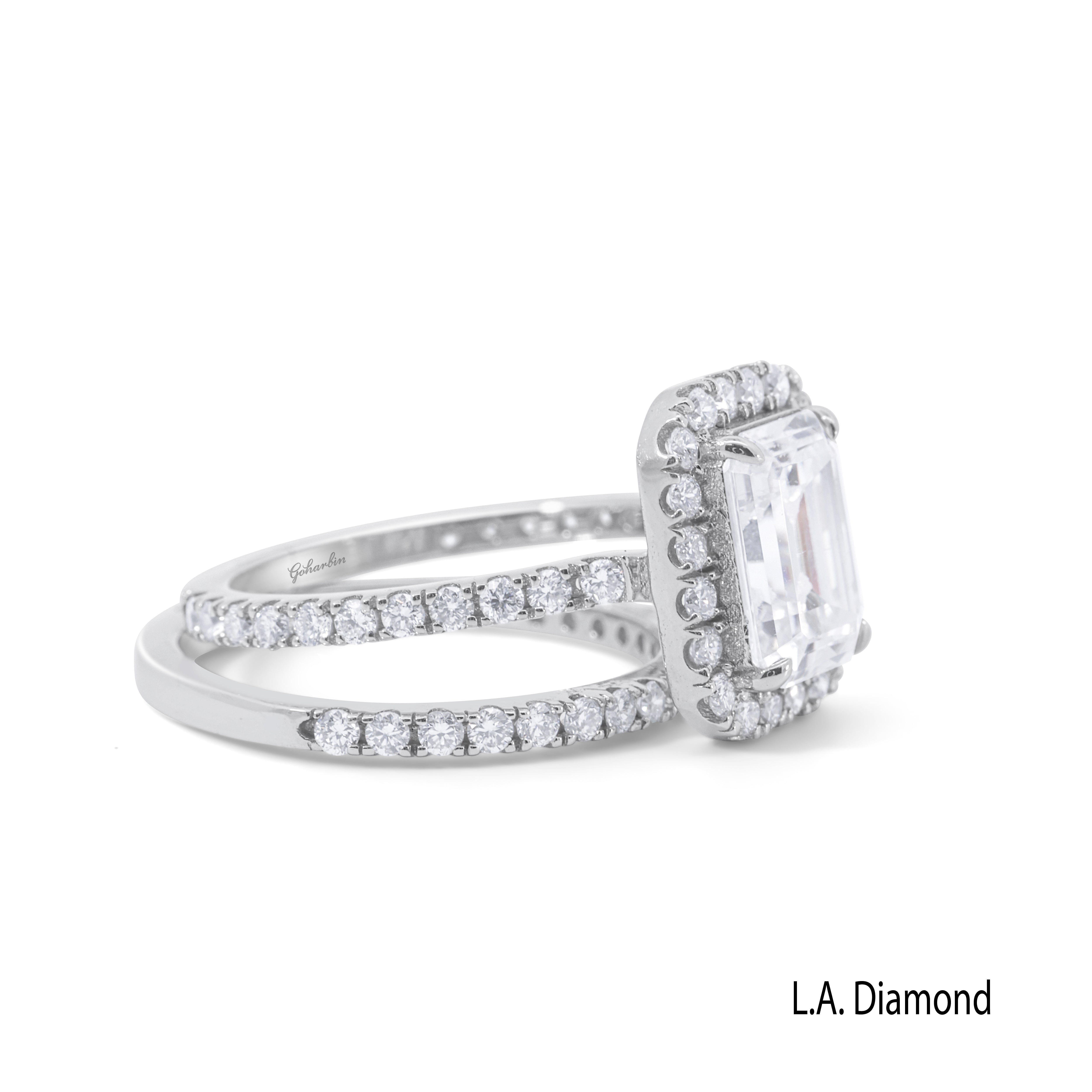 14K White Gold Emerald Cut Diamond Halo Engagement Ring (3.80 ct) 14K White Gold Emerald Cut Diamond Halo Engagement Ring (3.80 ct)