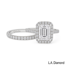 14K White Gold Emerald Cut Diamond Halo Engagement Ring (3.80 ct) 14K White Gold Emerald Cut Diamond Halo Engagement Ring (3.80 ct)