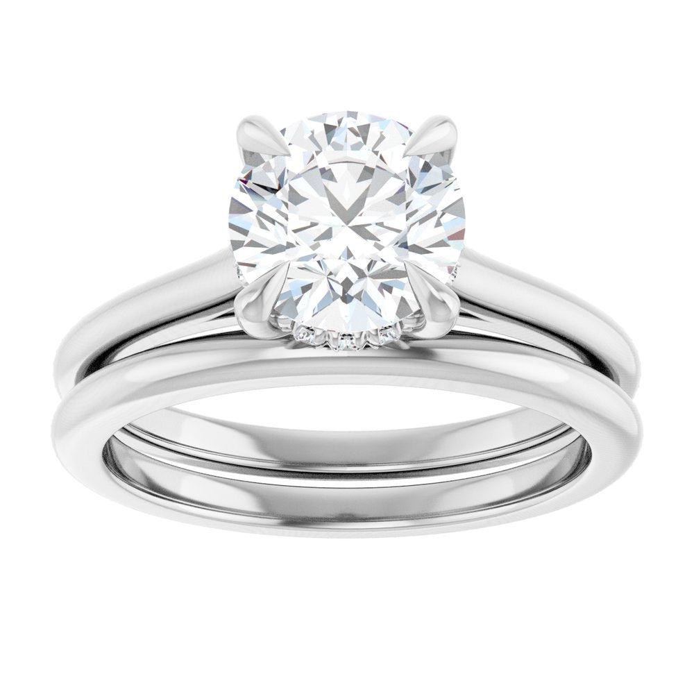14K White Gold Round Brilliant Cut Solitaire Diamond Engagement Ring with Hidden Halo 14K White Gold Round Brilliant Cut Solitaire Diamond Engagement Ring with Hidden Halo