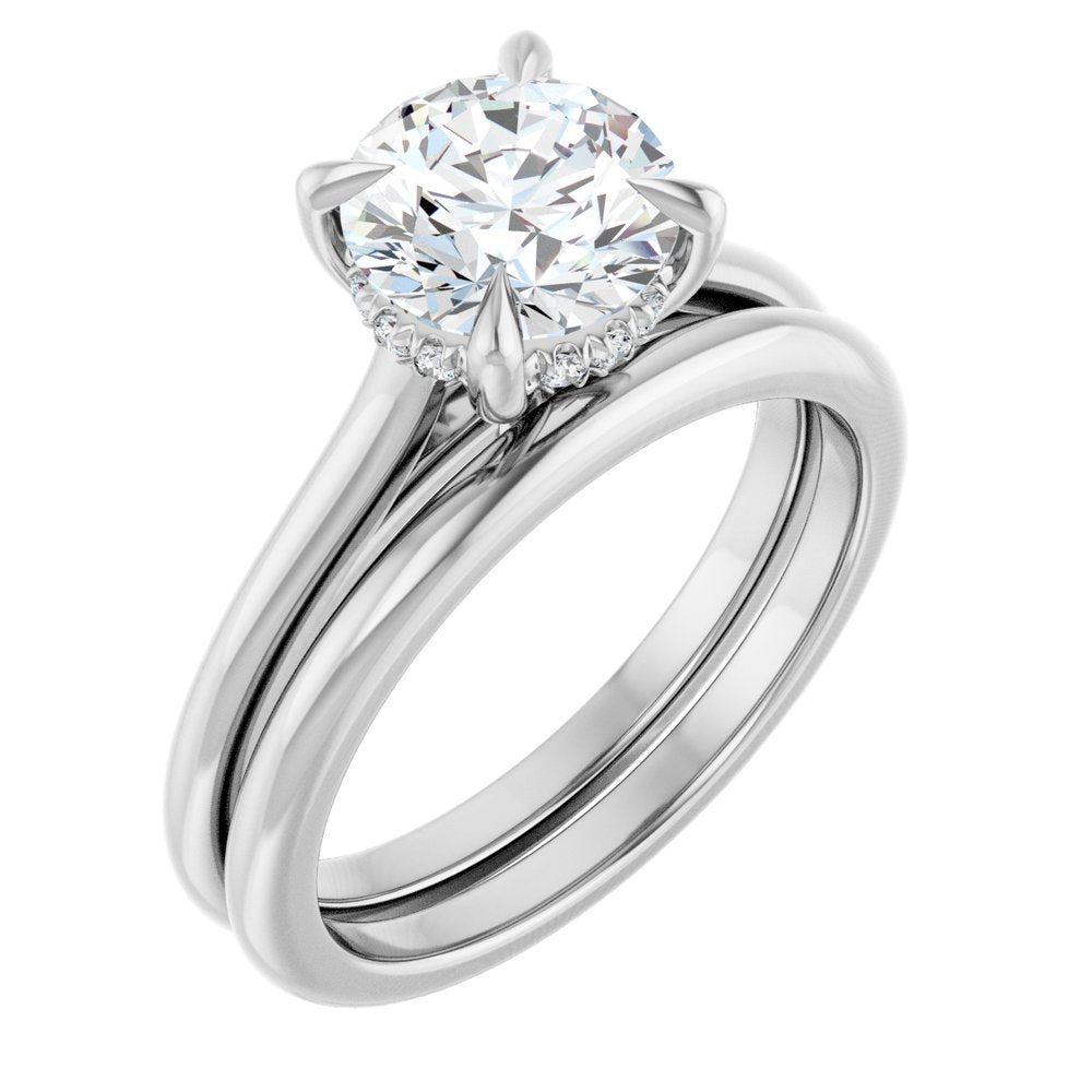 14K White Gold Round Brilliant Cut Solitaire Diamond Engagement Ring with Hidden Halo 14K White Gold Round Brilliant Cut Solitaire Diamond Engagement Ring with Hidden Halo
