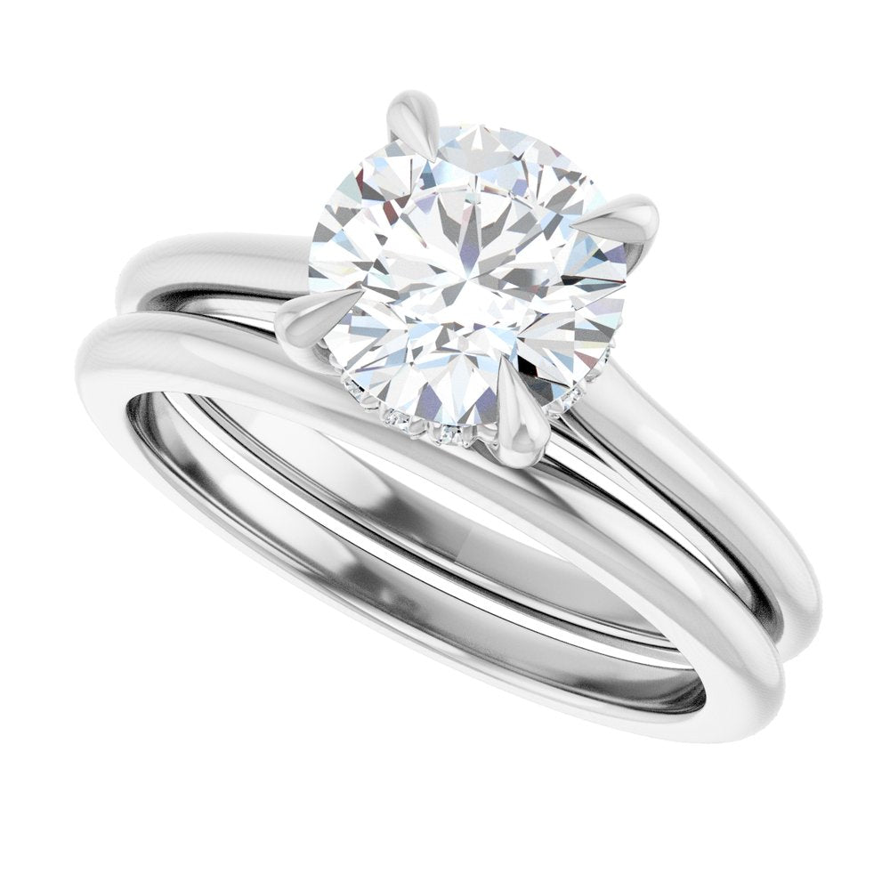 14K White Gold Round Brilliant Cut Solitaire Diamond Engagement Ring with Hidden Halo 14K White Gold Round Brilliant Cut Solitaire Diamond Engagement Ring with Hidden Halo