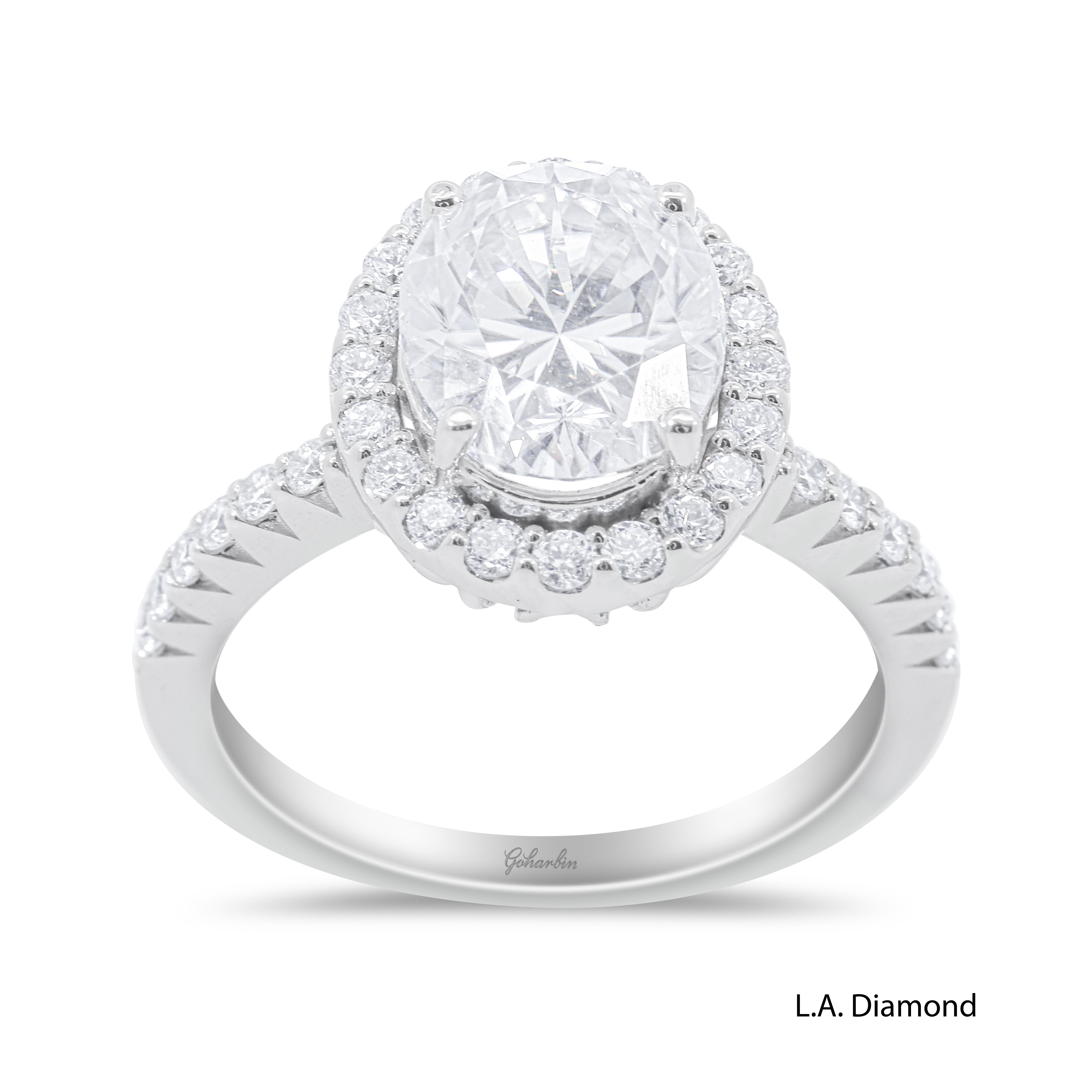 14K White Gold Round Diamond Halo Engagement Ring (3.24 ct) 14K White Gold Round Diamond Halo Engagement Ring (3.24 ct)