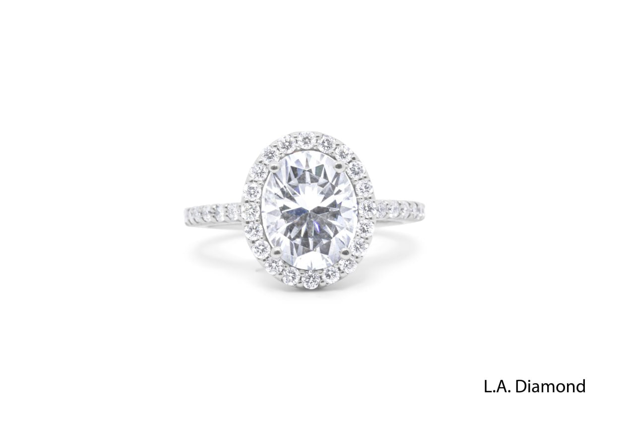 14K White Gold Round Diamond Halo Engagement Ring (3.24 ct) 14K White Gold Round Diamond Halo Engagement Ring (3.24 ct)