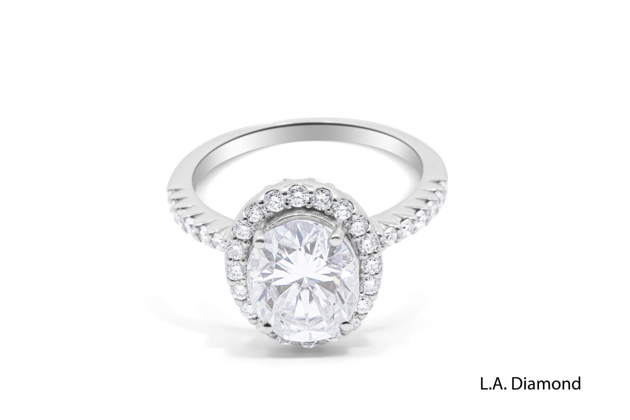 14K White Gold Round Diamond Halo Engagement Ring (3.24 ct) 14K White Gold Round Diamond Halo Engagement Ring (3.24 ct)