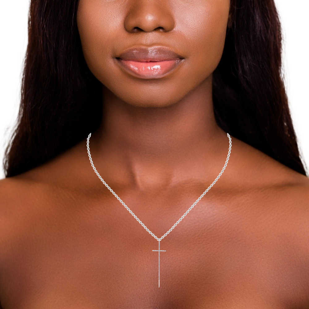 14K White Gold Round Diamond Minimalist Cross Pendant (1.20 ct) 14K White Gold Round Diamond Minimalist Cross Pendant (1.20 ct)