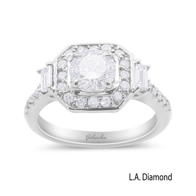 14K White Gold Round & Radiant Cut Diamond Engagement Ring (1.98 ct)