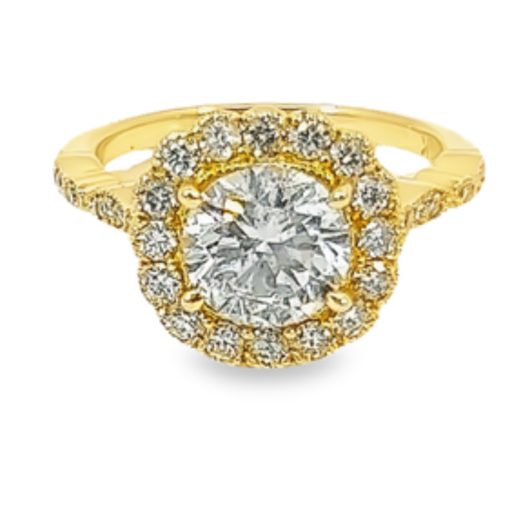 14K Yellow Gold Diamond Round Cut Halo Engagement Ring – 1.60ct 14K Yellow Gold Diamond Round Cut Halo Engagement Ring – 1.60ct