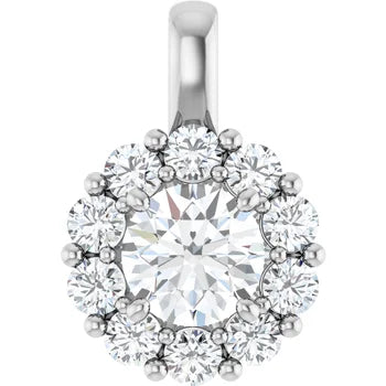 1CTW Halo Round Diamond Pendant Set in 14K White Gold 1CTW Halo Round Diamond Pendant Set in 14K White Gold