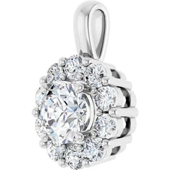 1CTW Halo Round Diamond Pendant Set in 14K White Gold 1CTW Halo Round Diamond Pendant Set in 14K White Gold