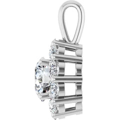 1CTW Halo Round Diamond Pendant Set in 14K White Gold 1CTW Halo Round Diamond Pendant Set in 14K White Gold