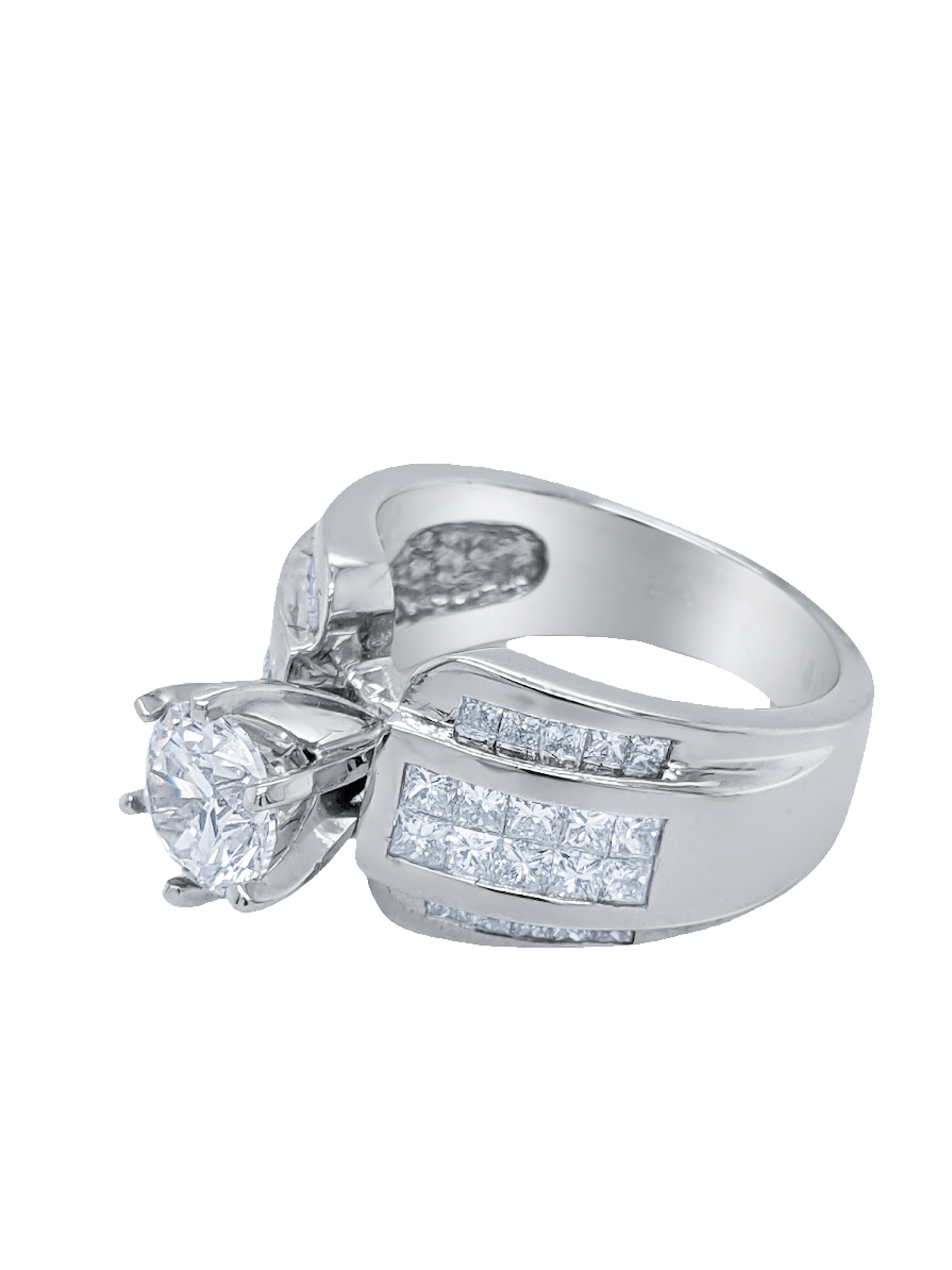 18k White Gold Diamond Bezel Corner Princess Round Cut Engagement Ring 1.40c - LA DIAMOND 18k White Gold Diamond Bezel Corner Princess Round Cut Engagement Ring 1.40c - LA DIAMOND