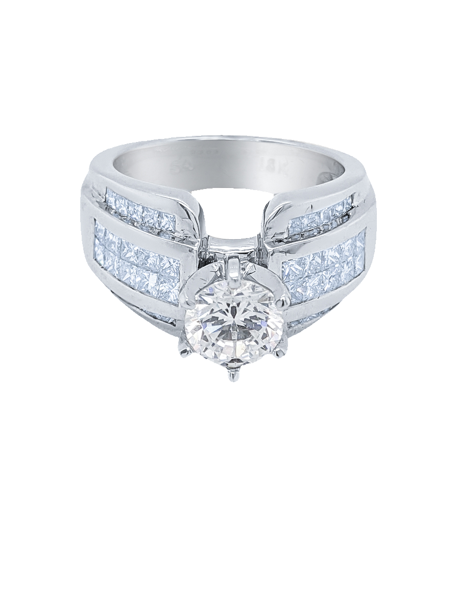18k White Gold Diamond Bezel Corner Princess Round Cut Engagement Ring 1.40c - LA DIAMOND 18k White Gold Diamond Bezel Corner Princess Round Cut Engagement Ring 1.40c - LA DIAMOND