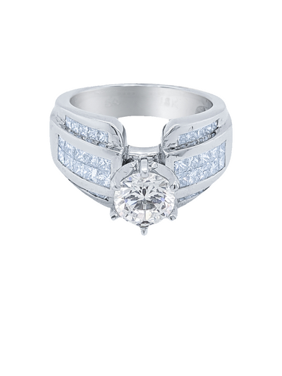 18K White Gold Bezel Corner Princess & Round-Cut Diamond Engagement Ring (1.40 ct)