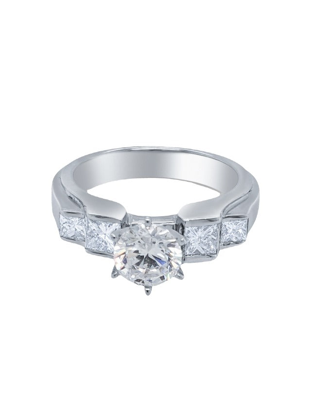 18k White Gold Diamond Bezel Corner and Round Cut Engagement Ring .75c - LA DIAMOND 18k White Gold Diamond Bezel Corner and Round Cut Engagement Ring .75c - LA DIAMOND