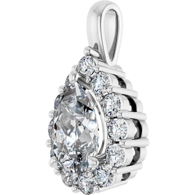 3 Carat Pear Shape Diamond Halo Pendant in 14K Gold 3 Carat Pear Shape Diamond Halo Pendant in 14K Gold