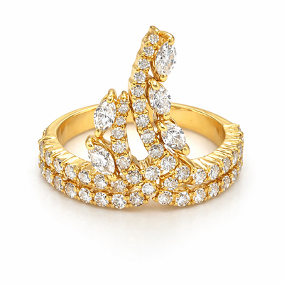 14K Yellow Gold Marquise & Round Diamond Floral Ring