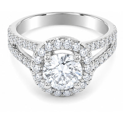 14K White Gold Round Diamond Semi-Mount Halo Engagement Ring (0.75 ct)