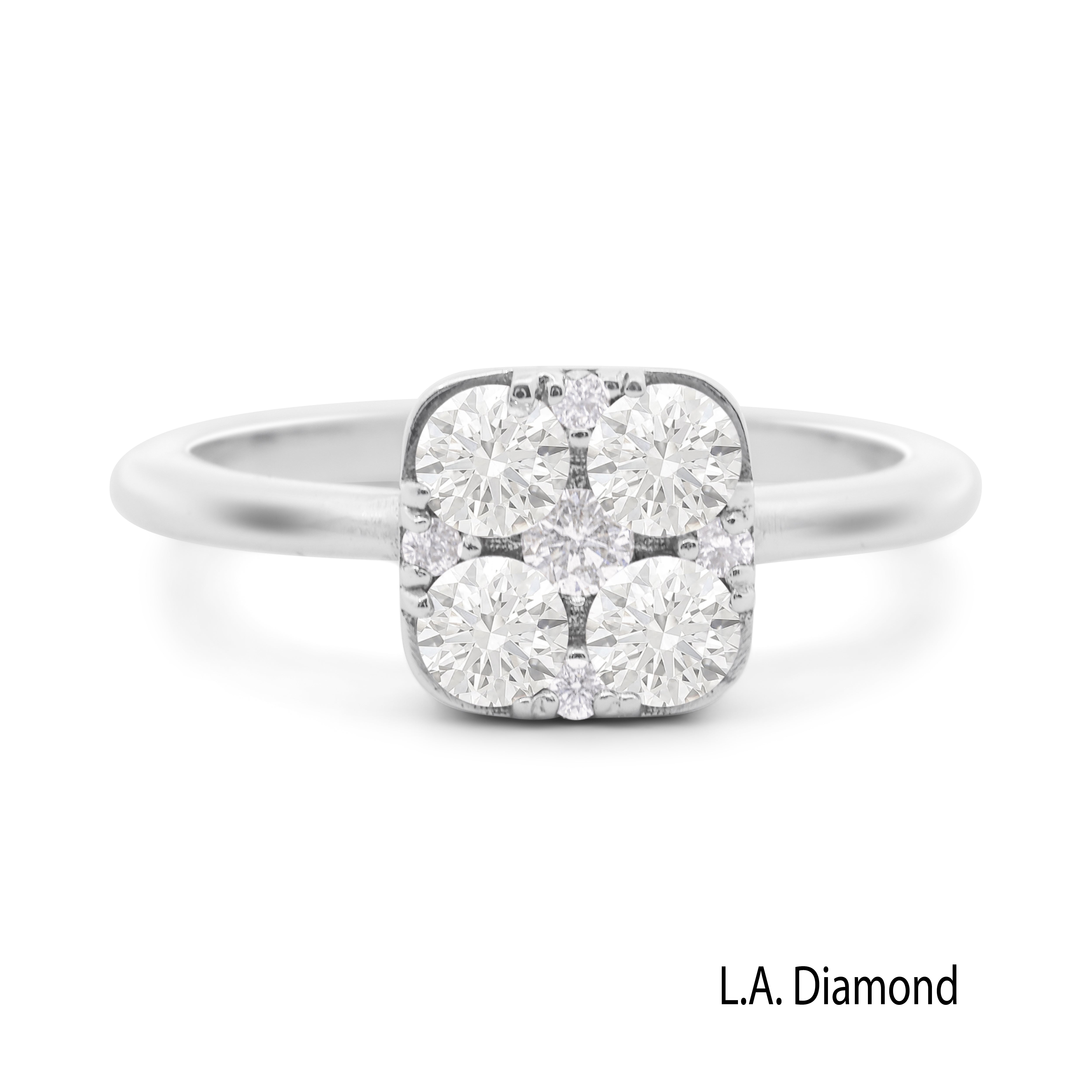 14k White Gold Flower Diamond Cluster Round Cut Engagement Ring 1.20ct - LA DIAMOND 14k White Gold Flower Diamond Cluster Round Cut Engagement Ring 1.20ct - LA DIAMOND