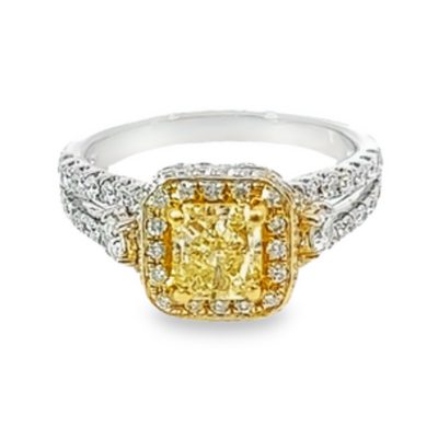 14K Yellow and White Gold Princess-Cut Diamond Crown Ring (1.01 ct)