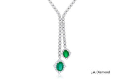 18K White Gold Emerald and Diamond Drop Necklace