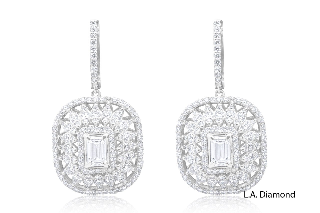 14k Two Tone Diamond Earring With Emerald 3.10c - LA DIAMOND