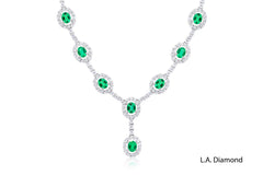 18K White Gold Diamond  and Emerald  Necklace