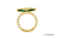 18k Rose Gold Diamond Emerald Marquise Cut Ring .35c