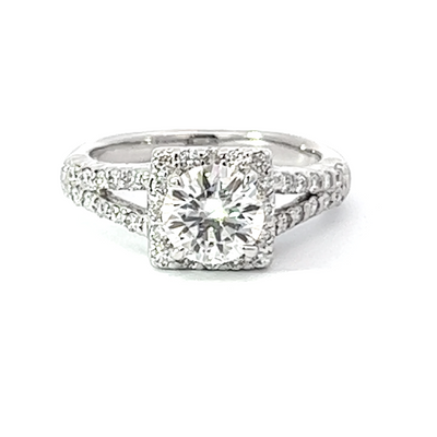 14K White Gold Princess & Round-Cut Diamond Semi-Mount Engagement Ring (1.01 ct)