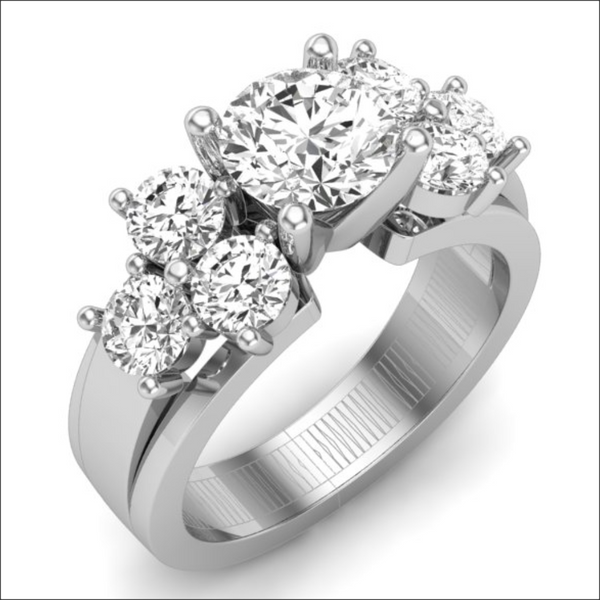 18K White Gold Round Diamond Cluster Engagement Ring (3.50 ct) - SP403
