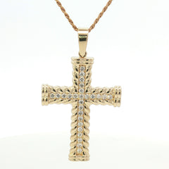 14K Gold Twisted Rope Diamond Cross Pendant 14K Gold Twisted Rope Diamond Cross Pendant