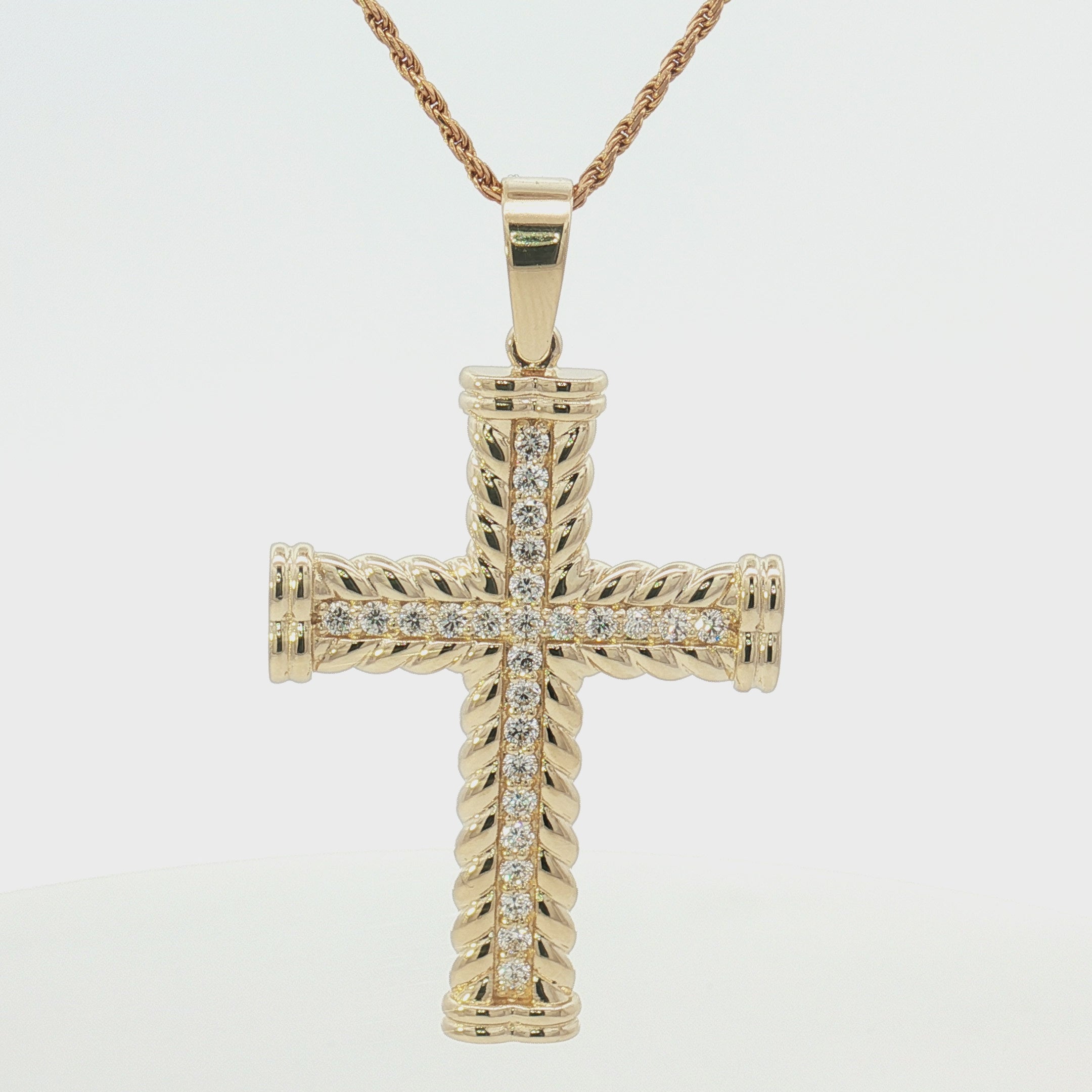 14K Gold Twisted Rope Diamond Cross Pendant 14K Gold Twisted Rope Diamond Cross Pendant
